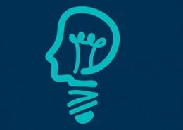 teal light bulb that looks like a persons side profile